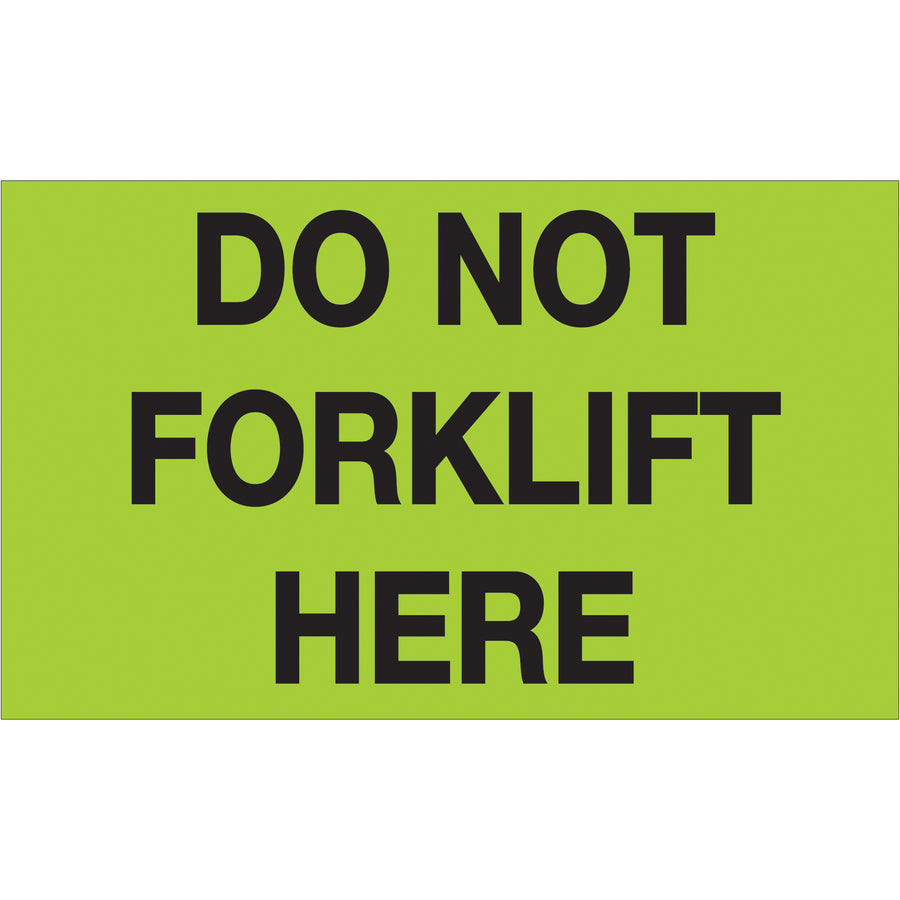 Fluorescent green 3x5" Do Not Forklift Here labels ensure visibility and compliance across domestic and international shipments. Semi-gloss coated paper construction delivers durability and legibility in warehouses, fulfillment centers, and loading docks. Roll of 500 labels–stock up with compatible tabletop or wall-mount dispensers.
