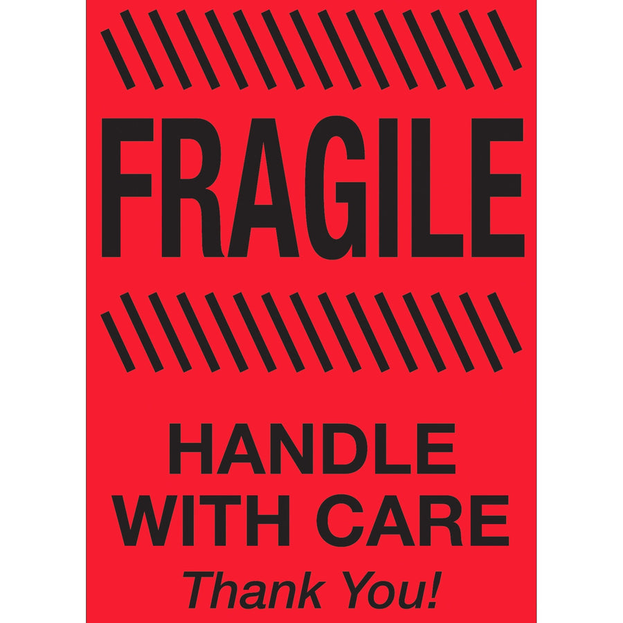 4x6 Fluorescent Red Semi-Gloss Paper Fragile Labels 500/Roll DL1186 - alias listing