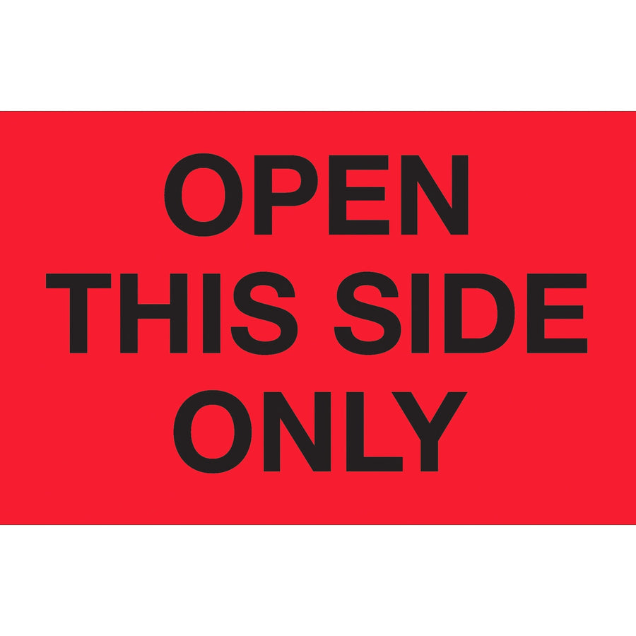 3x5 Fluorescent Red Open This Side Only Labels Semi-Gloss 500/Roll DL1216 - alias listing