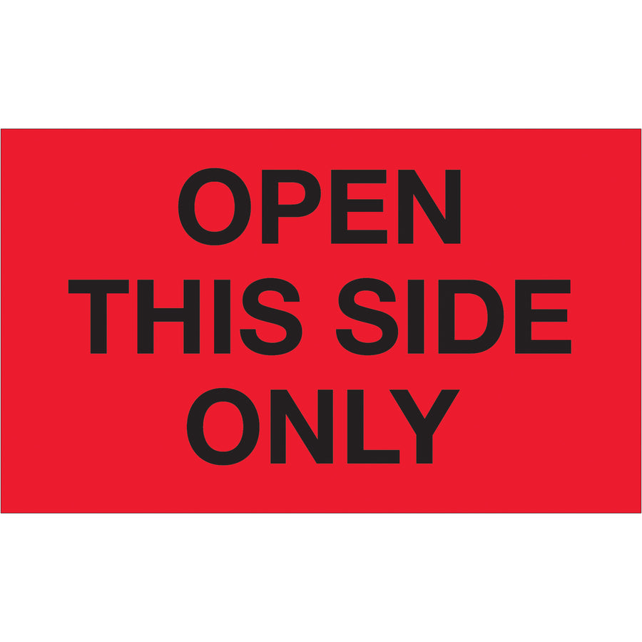 High-visibility 3" x 5" fluorescent red handling labels ensure packages are opened correctly at every step of your supply chain. Printed on durable semi-gloss coated paper and recognized across international borders, these carton labels reduce damage and handling errors. Roll of 500 labels with compatible dispensers available.