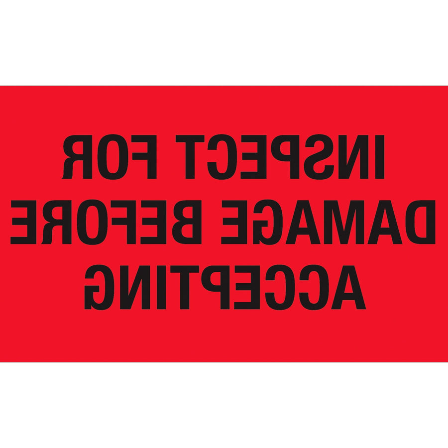 3x5 Fluorescent Red Inspect For Damage Labels Semi-Gloss 500/Roll DL1219 - alias listing