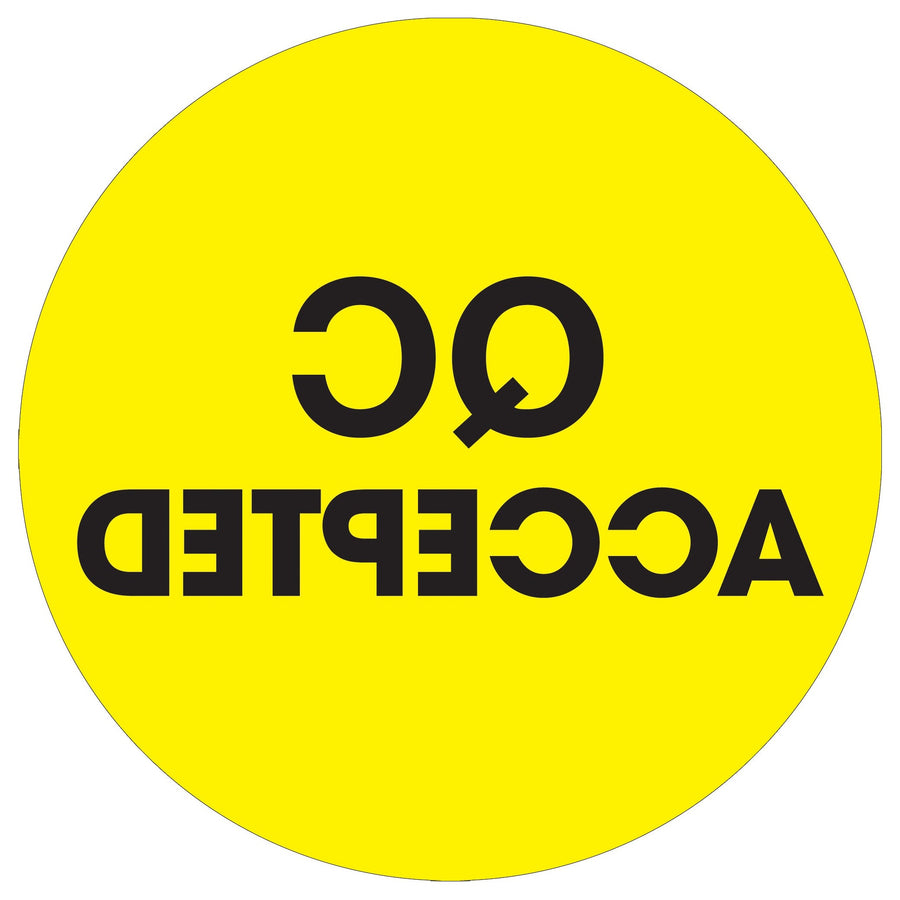 2 in Fluorescent Yellow QC Accepted Circle Labels 500/Roll DL1257 - alias listing