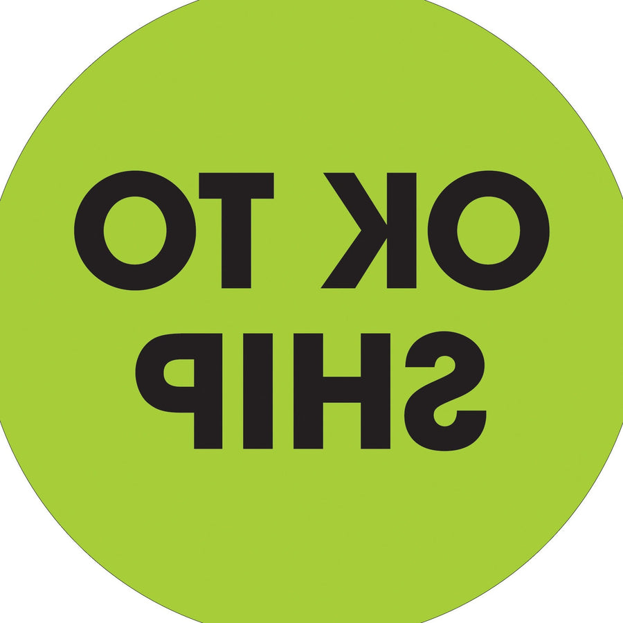 2 in Fluorescent Green Circle OK to Ship Labels Paper 500/Roll DL1260 - alias listing
