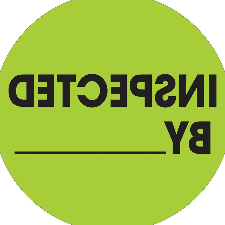 1 in Fluorescent Green Circle Inspected By Labels Paper 500/Roll DL1265 - alias listing