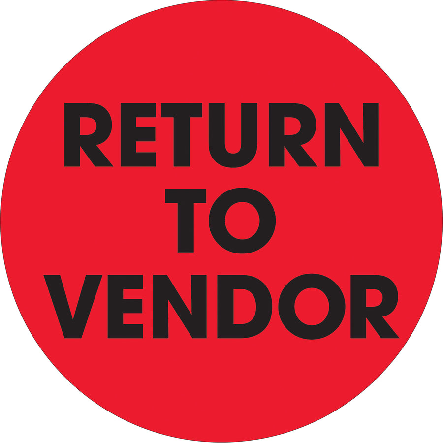 Maximize inventory visibility with these 2" diameter fluorescent red circle labels designed specifically for return-to-vendor compliance tracking. Printed on premium high gloss paper for durability in warehouse environments, each roll contains 500 labels ready for immediate use. Compatible with multiple tabletop and wall-mount dispensers for seamless integration into your shipping and logistics workflow.
