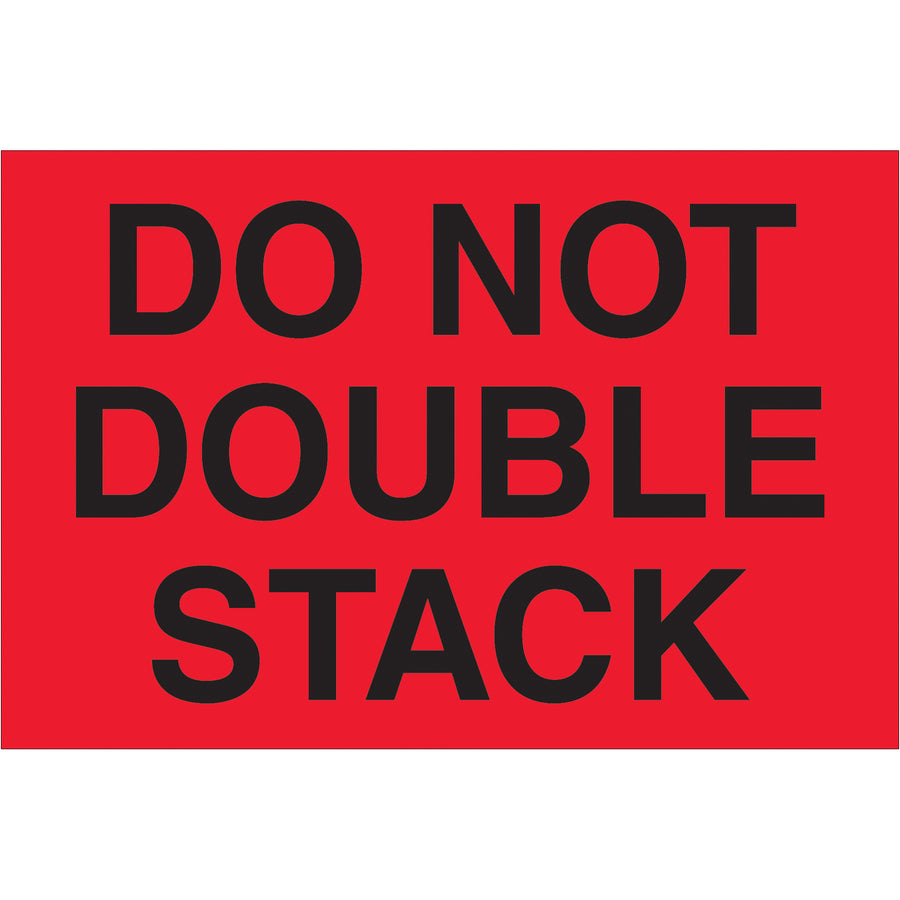 High-visibility "Do Not Double Stack" pallet labels ensure safe cargo handling across global supply chains. 4x6" fluorescent red semi-gloss paper, 500 labels per roll. Internationally recognized symbol for immediate shipping and logistics compliance.