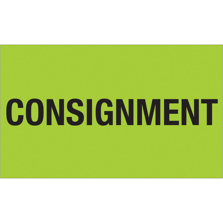 Boost supply chain visibility with these 3x5 fluorescent green consignment labels printed on durable semi-gloss coated paper. Sold as a convenient roll of 500, these high-contrast production labels ensure your shipments are instantly recognizable across international logistics operations. Compatible with tabletop and wall-mount dispensers for seamless workflow integration.