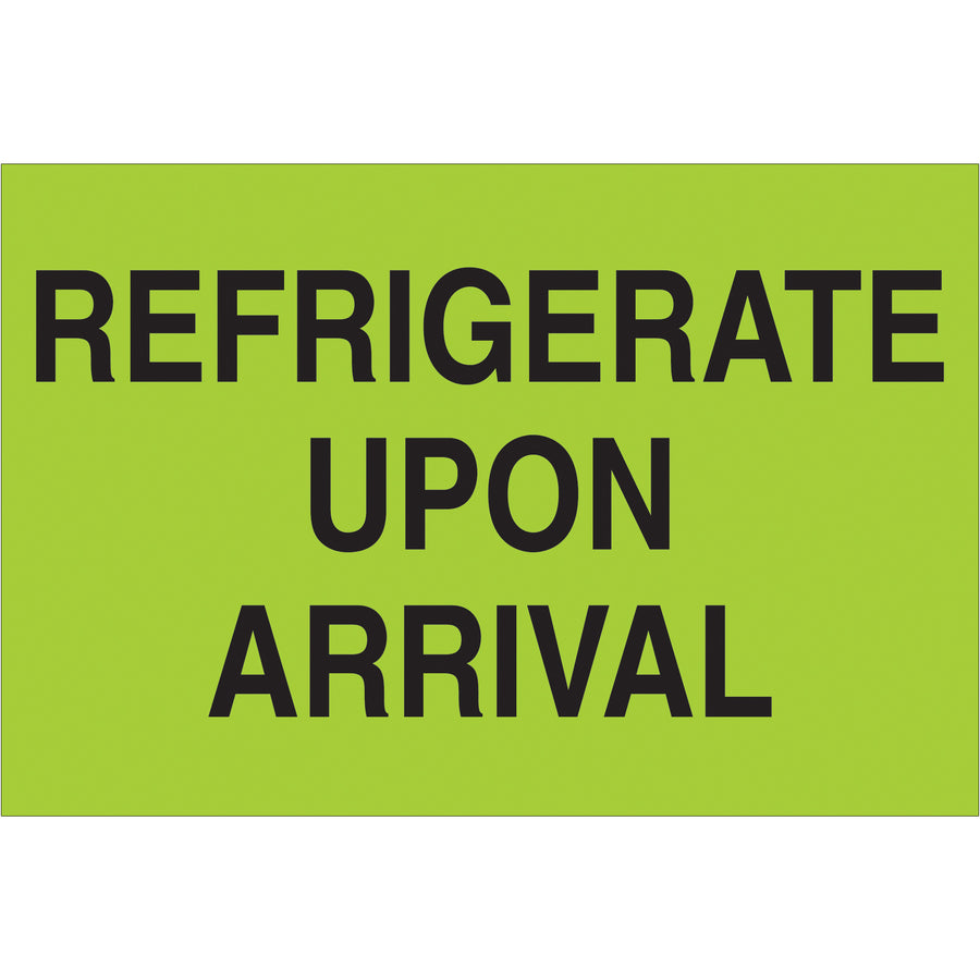 Fluorescent green "Refrigerate Upon Arrival" labels ensure temperature-sensitive shipments receive proper handling across international borders. These 2x3" climate labels print on durable semi-gloss coated paper and ship 500 per roll, compatible with our tabletop and wall-mount dispensers for warehouse efficiency.