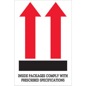 4" x 6" directional arrow labels printed on semi-gloss coated paper–500 labels per roll. These peel-and-apply shipping labels instantly communicate proper package orientation to handlers, reducing damage claims and ensuring IATA/IMDG compliance. Red, white, and black color scheme for maximum visibility in transit.