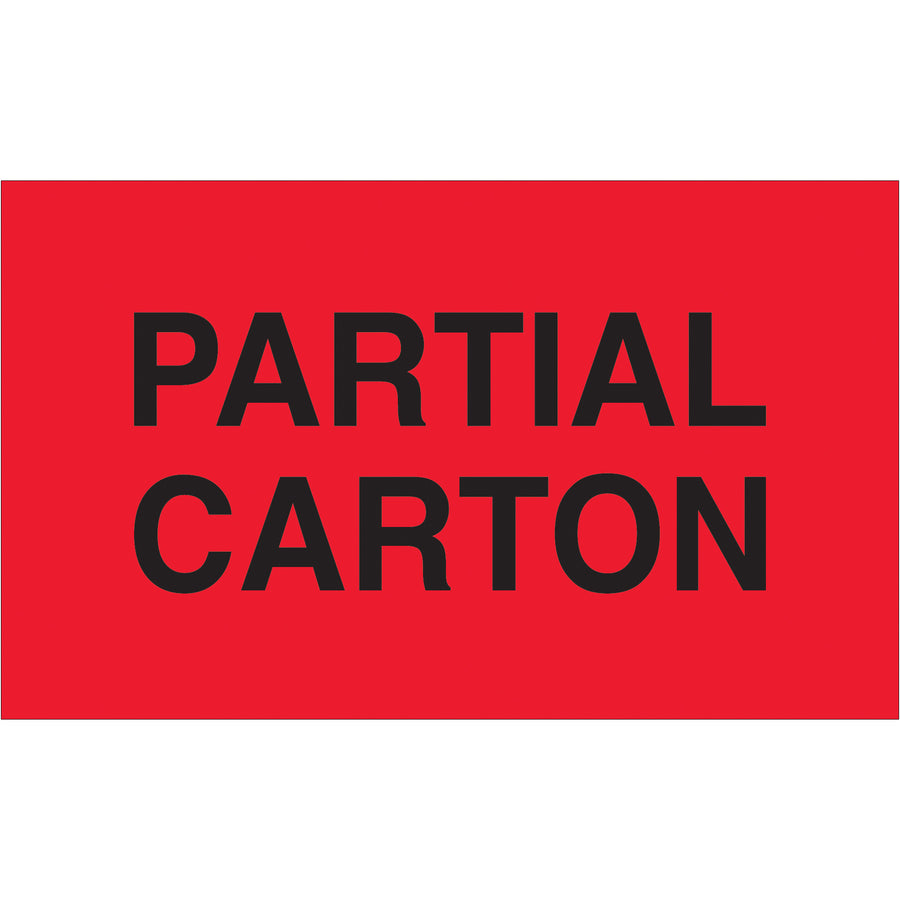 High-visibility 3x5" fluorescent red shipping labels designed for partial carton identification and special handling compliance. Semi-gloss coated paper delivers durability and international recognition across multiple countries. Roll of 500 labels with compatible dispensers available.
