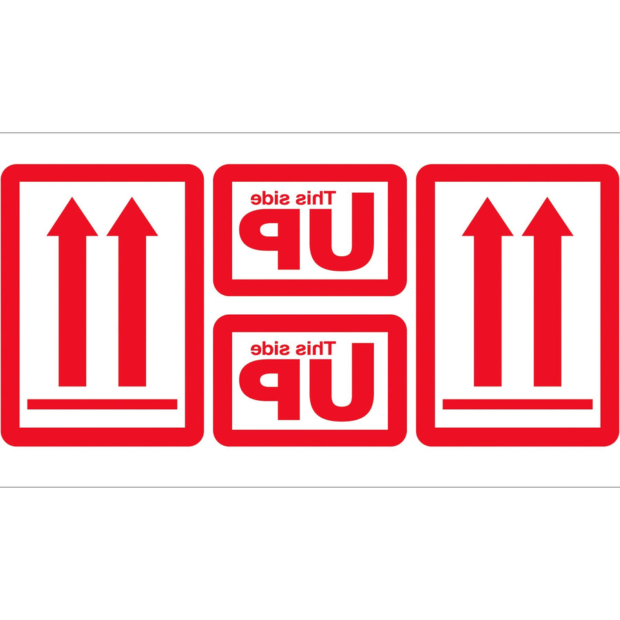 5x9 Red/White This Side Up Arrow Labels Semi-Gloss 500/Roll DL1890 - alias listing