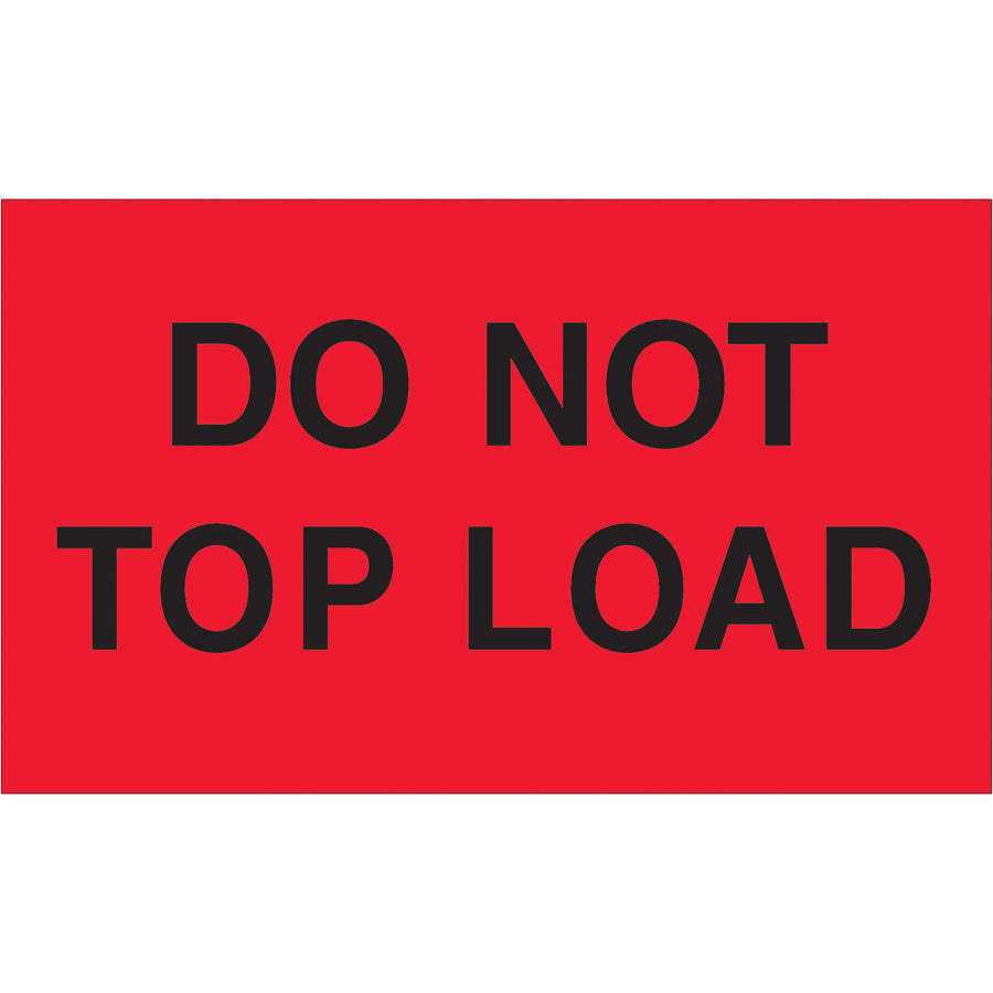 Internationally recognized 3x5 fluorescent red Do Not Top Load labels designed for shipping coordinators and logistics teams. Semi-gloss coated paper material ensures durability and visibility on cartons throughout the supply chain. Each roll contains 500 labels–ready to dispense with table top or wall mount dispensers.