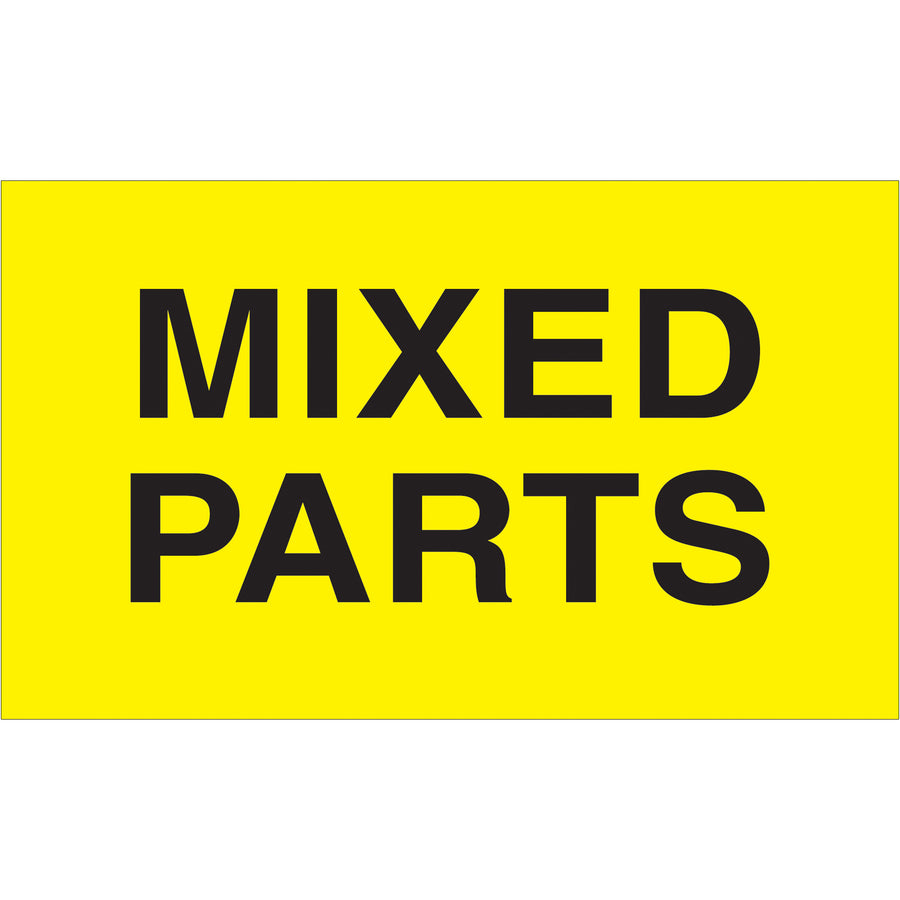 High-visibility 3x5 fluorescent yellow labels designed for mixed parts shipments with international regulatory compliance. Semi-gloss coated paper ensures durability and legibility in transit. Roll of 500 labels fits standard tabletop and wall-mount dispensers for streamlined warehouse operations.