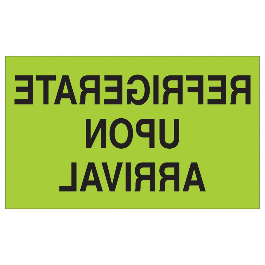 3x5 Fluorescent Green Refrigerate Upon Arrival Labels 500/Roll DL2601 - alias listing