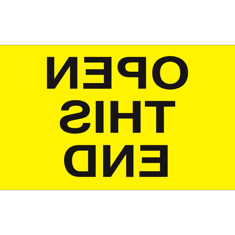 3x5 Fluorescent Yellow Open This End Labels Semi-Gloss 500/Roll DL2761 - alias listing