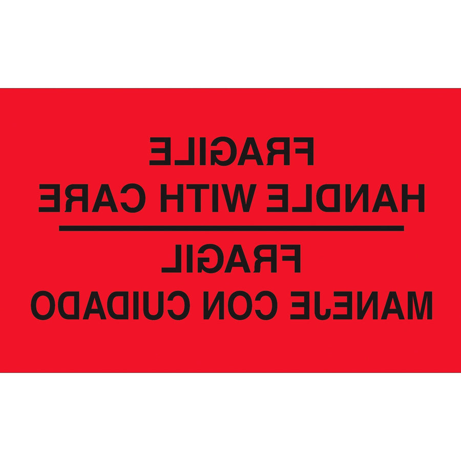 3x5 Fluorescent Red Bilingual Fragile Labels Semi-Gloss 500/Roll DL3011 - alias listing