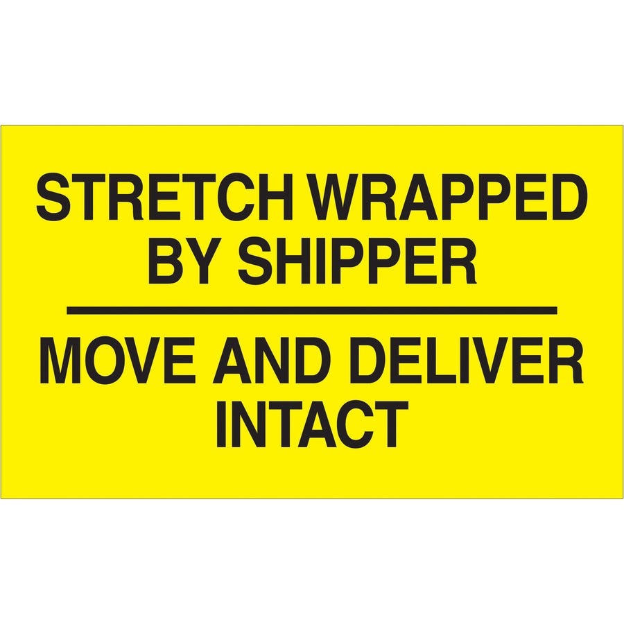 Clearly communicate shipper responsibilities with high-visibility 3x5 stretch wrap labels recognized in multiple countries. Printed on durable semi-gloss coated paper that resists moisture and warehouse handling. Sold as rolls of 500 with quick-access tabletop or wall-mount dispensers to keep your shipping dock organized and compliant.