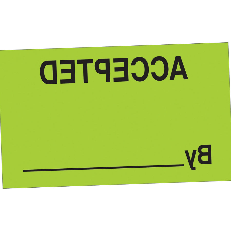 3x5 Fluorescent Green Accepted By Labels Semi-Gloss 500/Roll DL3301 - alias listing