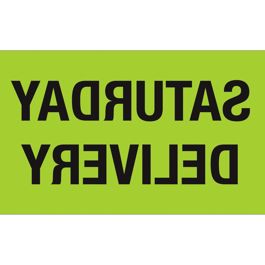 3x5 Fluorescent Green Saturday Delivery Labels Semi-Gloss 500/Roll DL3431 - alias listing