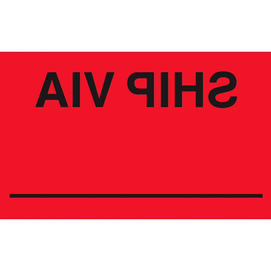 3x5 Fluorescent Red Ship Via Labels Semi-Gloss 500/Roll DL3541 - alias listing