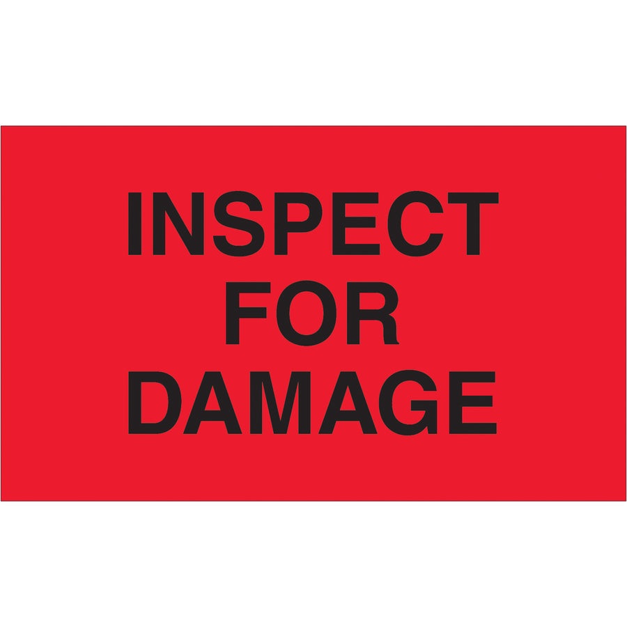 Maximize cargo visibility and compliance with these 3x5" fluorescent red "Inspect For Damage" labels printed on durable semi-gloss coated paper. Each roll contains 500 labels‚ideal for shipping coordinators managing high-volume carton labeling. Compatible with tabletop and wall-mount dispensers for seamless warehouse integration.