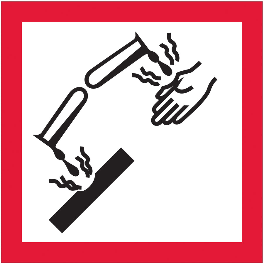 Ensure DOT hazmat compliance with official 2x2" corrosion pictogram labels featuring red, white, and black graphics on durable semi-gloss coated paper. Each roll contains 500 labels with pre-printed identification numbers required for hazardous materials shipping. Pair with compatible dispensers (tabletop or wall-mount) for efficient warehouse labeling workflows.