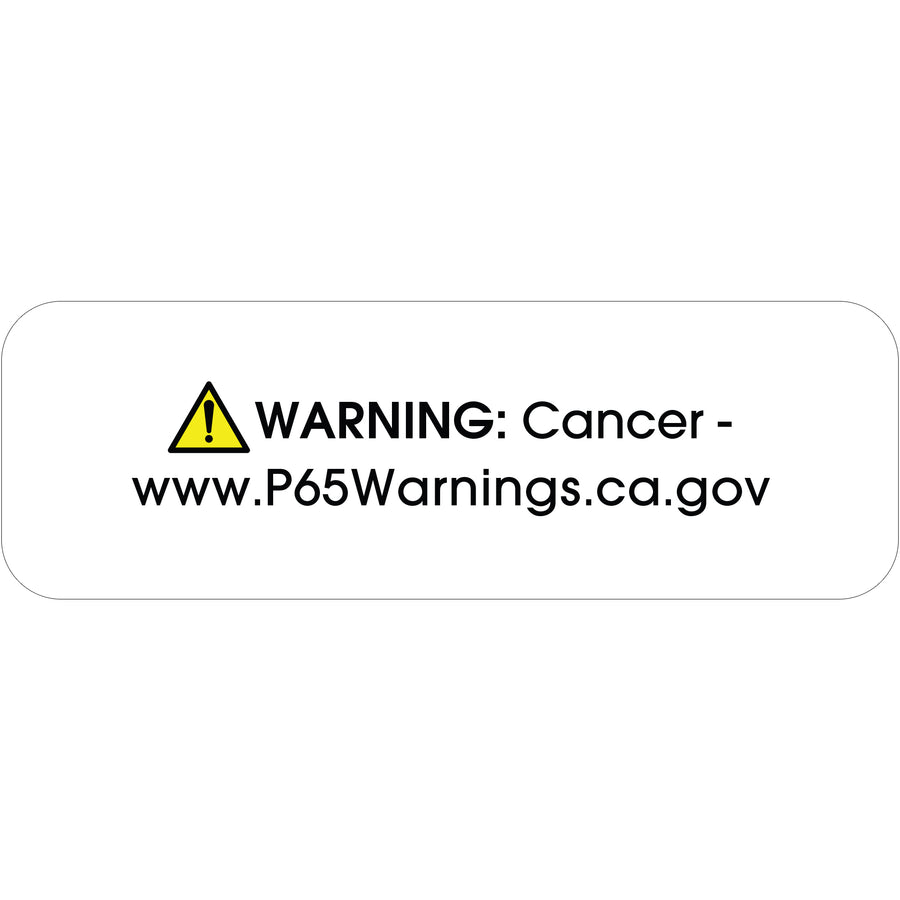 Ensure California Prop 65 compliance with these white paper warning labels measuring 1.5" x 0.5". Each roll contains 500 pre-cut labels ready for immediate application to products and packaging. Clear, professional format meets all state regulatory requirements for cancer and reproductive harm warnings.