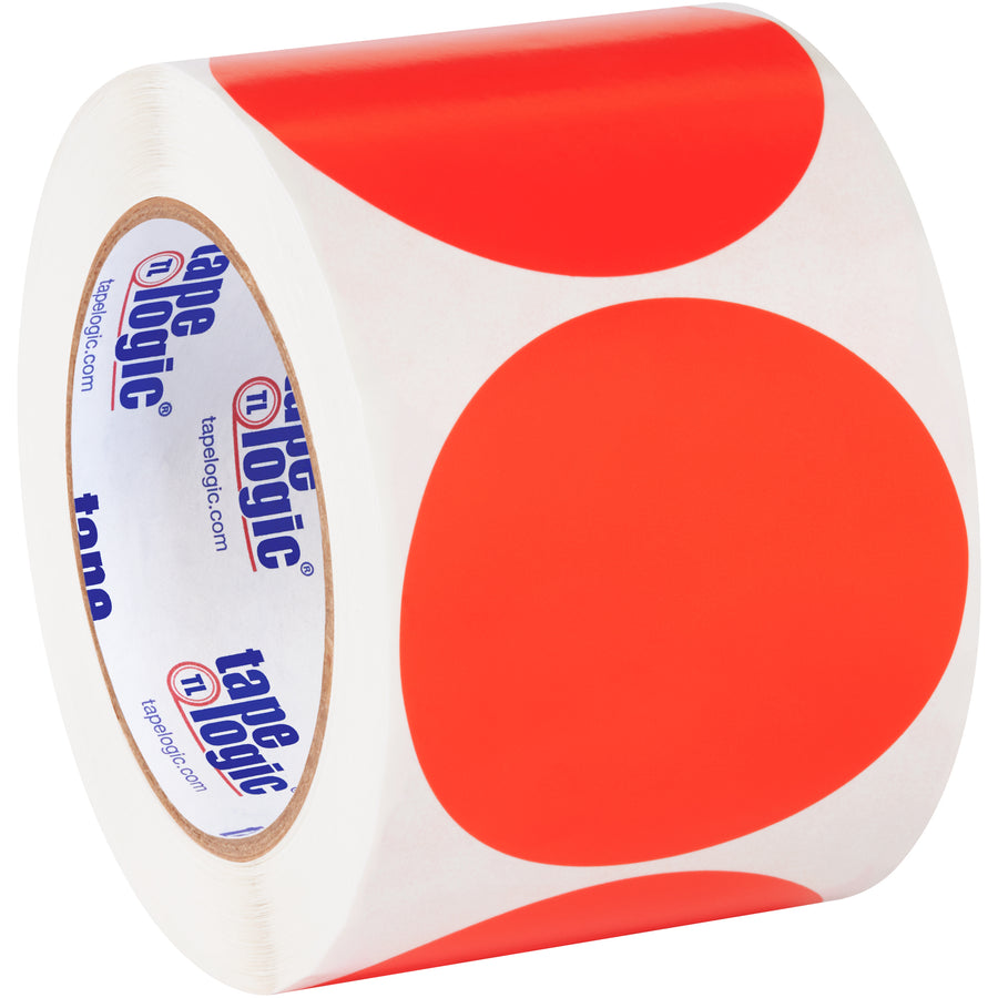 Packrift's 3-inch fluorescent red inventory circle labels deliver immediate visual identification in any warehouse or logistics facility. Made from write-on paper stock, this roll of 500 labels works with standard tabletop and wall-mount dispensers for seamless integration into your labeling workflow.