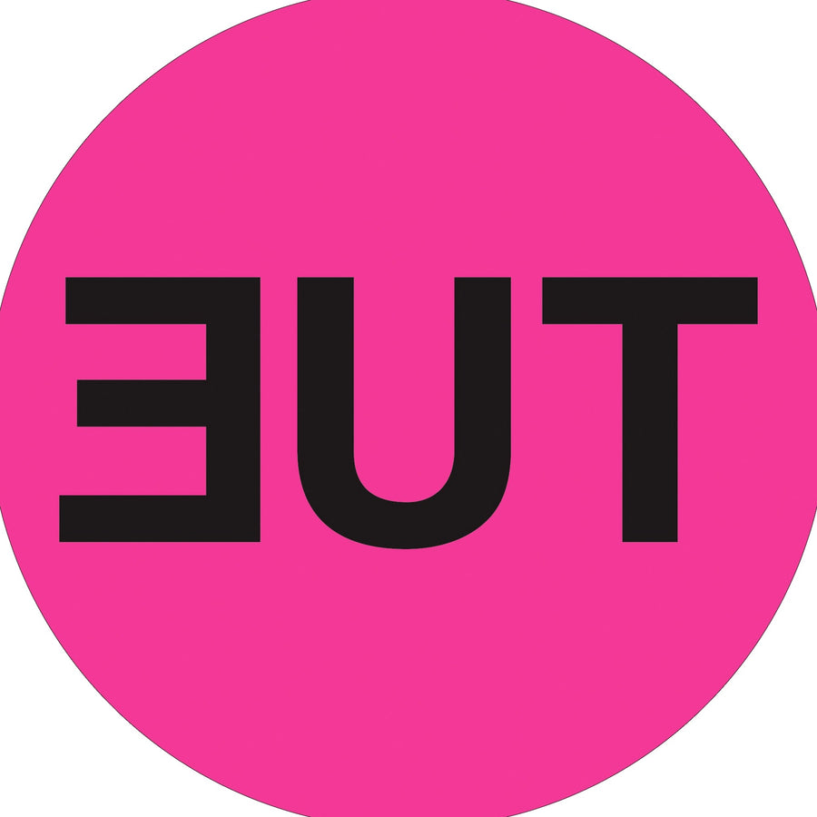 1 in Fluorescent Pink Circle TUE Days of Week Labels 500/Roll DL6511 - alias listing