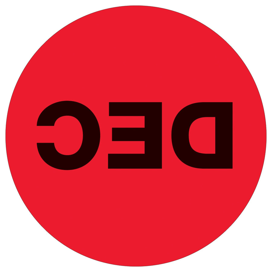 1 in Fluorescent Red Circle December Labels 500/Roll DL6734 - alias listing