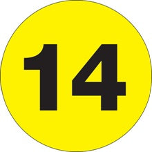 2 in Circle Number 14 Fluorescent Yellow Labels