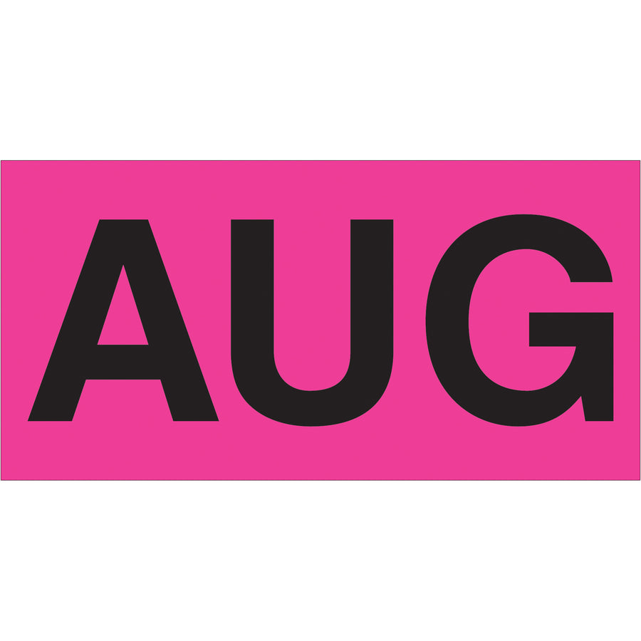 Organize shipments and inventory with high-visibility fluorescent pink August month labels. These 3x6" pressure-sensitive labels feature high gloss paper for durability and legibility in warehouse environments. Sold as 500-label rolls with compatible tabletop and wall mount dispensers available.