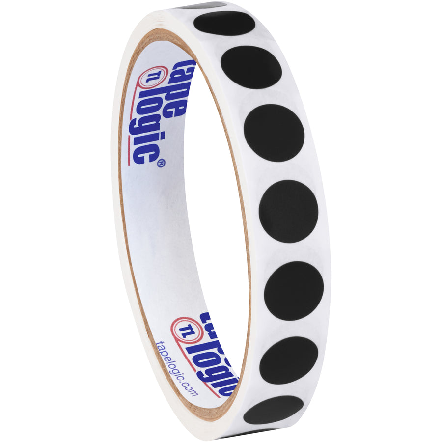 Mark, organize, and track inventory fast with 1/2" diameter black circle labels. These writeable paper labels accept pen and marker applications, making them ideal for logistics coordinators managing warehouse stock and shipping operations. Sold as a convenient roll of 500 labels.