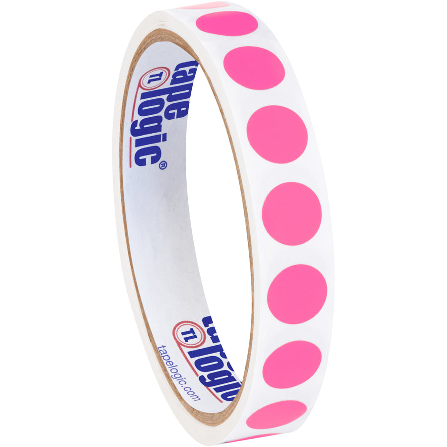 Bright fluorescent pink circle labels deliver instant visibility for inventory control in busy warehouses and distribution centers. These 1/2" diameter paper labels write smoothly with pens or markers, making them ideal for quick identification and SKU marking. Roll of 500 labels compatible with our tabletop and wall-mount dispensers.