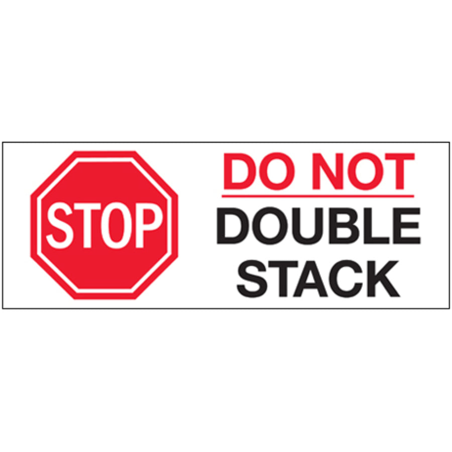 Internationally recognized 3x8" Do Not Double Stack labels printed on durable high gloss paper for maximum visibility and durability in transit. Each roll contains 250 labels ready for immediate application to cartons and packages. Compatible with table top and wall mount dispensers for efficient warehouse operations.