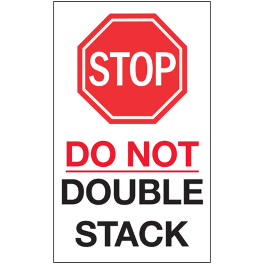 International compliance-ready Do Not Double Stack labels in 6x10" size. High gloss paper construction ensures durability and visibility throughout the shipping lifecycle. Roll of 250 labels with compatible dispensers for warehouse efficiency.