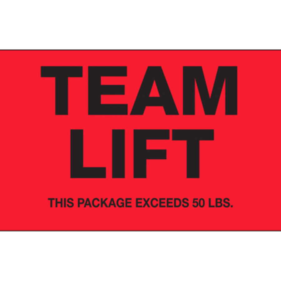 3x5 Fluorescent Red Team Lift Safety Labels 500/Roll DL7017 - alias listing