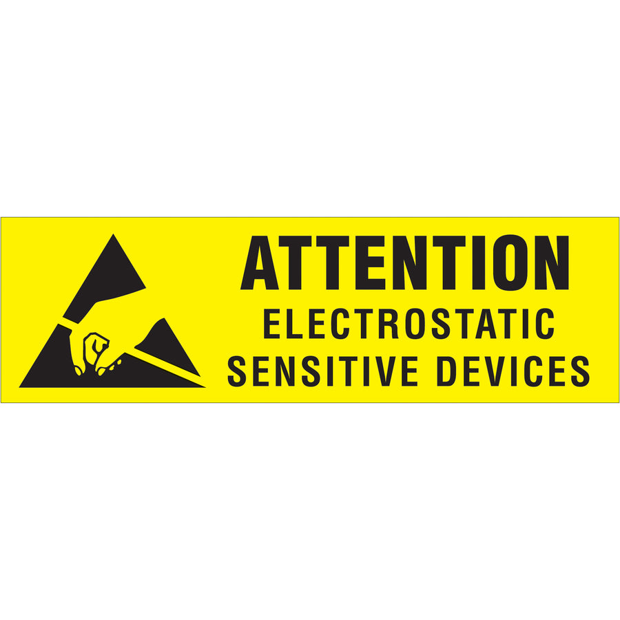 Protect sensitive electronic components during shipping with internationally recognized 3/8 x 1.25" Electrostatic Sensitive Devices labels. Semi-gloss coated paper construction ensures durability and visibility in transit. Each roll contains 500 labels for comprehensive compliance across your shipping operations.