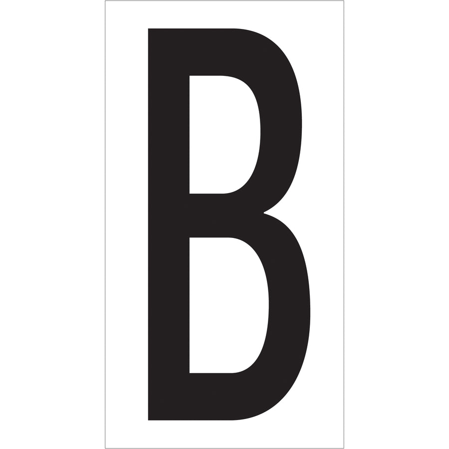 Professional-grade vinyl warehouse letter labels featuring 3.5" characters on 4" x 2.125" labels with permanent adhesive backing. Ideal for shipping coordinators and logistics teams needing durable rack labeling and location marking. Each case includes 50 labels for comprehensive warehouse organization.