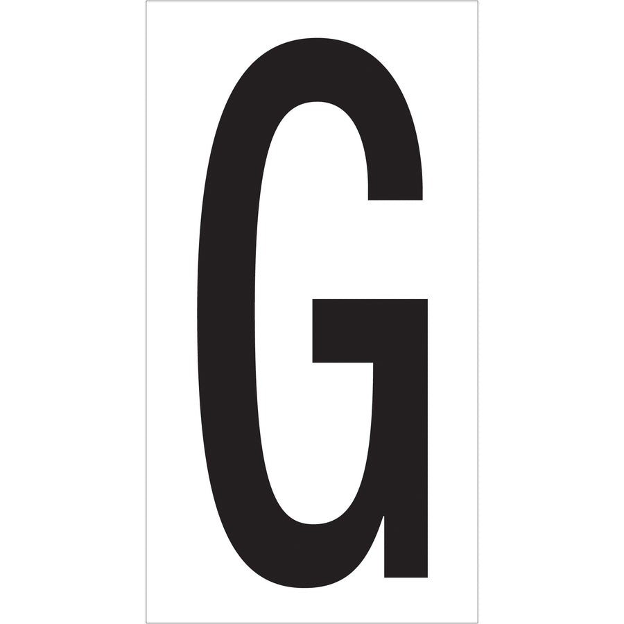 Clear, durable 3.5" G vinyl warehouse letter labels designed for high-traffic warehouse environments. Each label features permanent adhesive backing and measures 4" x 2 1/8" with a bold 3.5" letter size for maximum visibility across racks and storage areas. Case of 50 labels keeps your warehouse organization compliant and inventory-trackable.