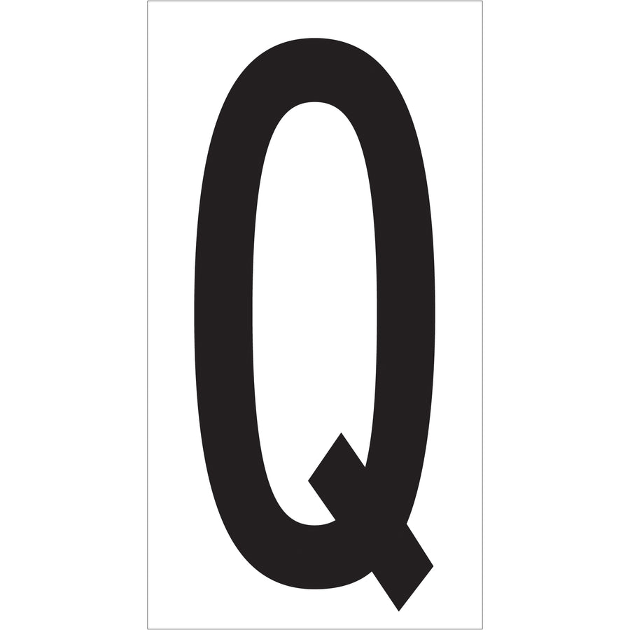 Mark warehouse locations with durable 3.5" Q vinyl letter labels backed by permanent adhesive. Each label measures 4" x 2.1/8" for maximum visibility on racks, bins, and storage areas. Bulk case of 50 labels delivers cost-effective organization for logistics operations.