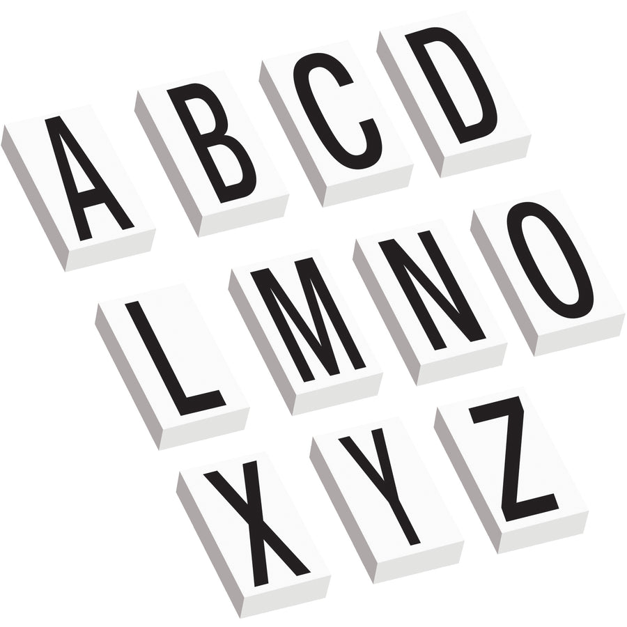 Professional-grade 3.5" vinyl warehouse letter labels with permanent adhesive backing for clear, durable rack and location identification. Complete kit includes 50 each of letters A-Z (1,300 total labels) in high-contrast black and white. Essential warehouse supplies for logistics coordinators managing organized inventory systems.