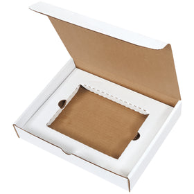 Professional-grade white corrugated DVD literature mailer designed for e-commerce brands shipping media with promotional inserts. Self-sealing fold-and-tuck design requires no tape or glue‚assembly takes seconds. Strong ECT-32-B oyster white material resists crushing and puncture damage. Accommodates 1" of literature alongside DVD. Sold as a bundle of 50 mailers.
