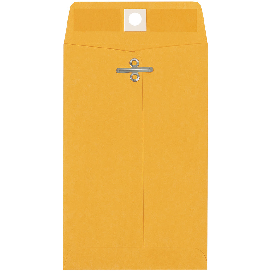 Heavy-duty 28 lb. woven kraft clasp envelopes with reinforced metal clasps for maximum reusability and cost savings. Secure gummed flap design ensures permanent seals for shipping compliance. Bulk case of 1,000 units sized 6 3/8" x 4" for mailroom and office packaging needs.