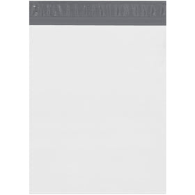 Professional-grade 13x16x4" expansion poly mailers designed for e-commerce brands shipping books, binders, catalogs, and thick items. 2.5 mil white polyethylene with self-seal closure, double-perforation tear strip, and puncture/moisture/tamper-resistant construction. Sold by the case of 100 units.