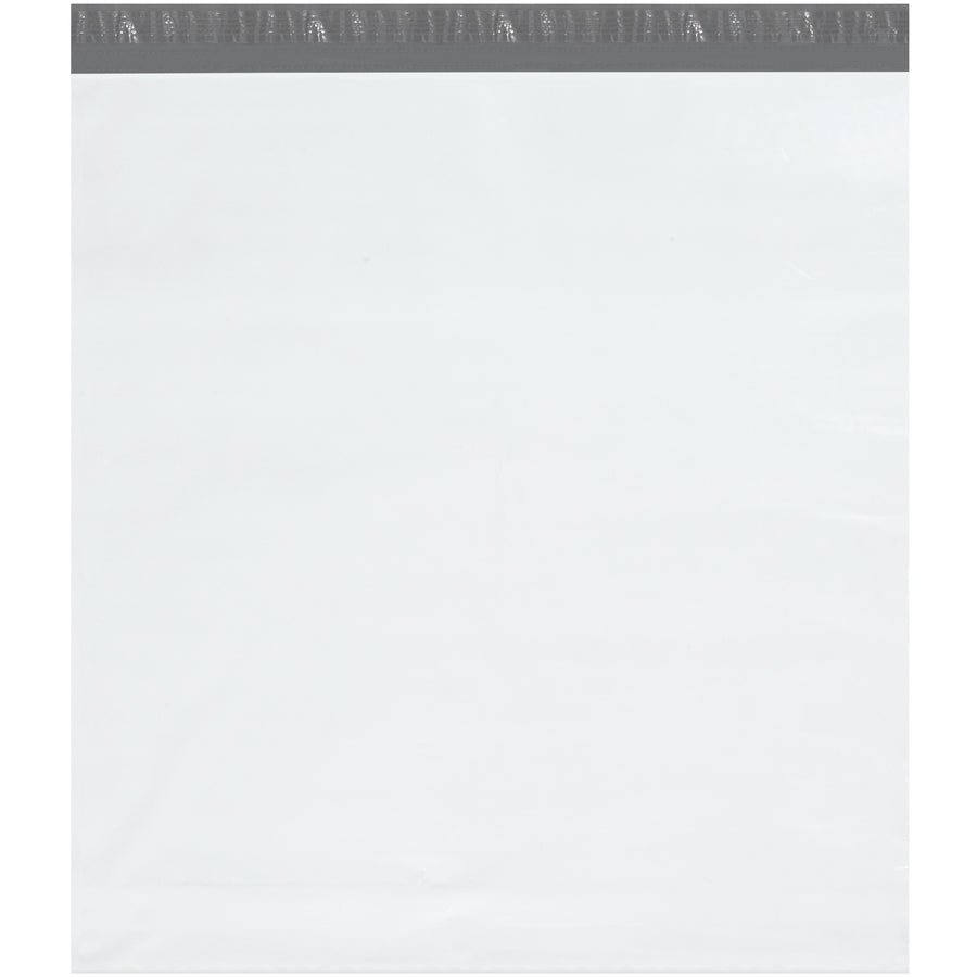 Professional-grade 26x28x5" expansion poly mailers with self-seal closure and gusseted bottom for books, binders, and catalogs. 2.5 mil white polyethylene resists punctures, moisture, and tears while maintaining strong seams even when overpacked. Sold in cases of 100.