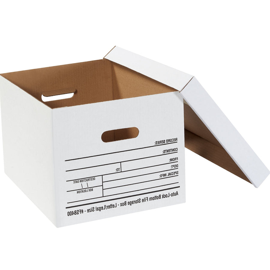 15x12x10 ECT-32 White Corrugated Auto-Lock File Box 12/Case FSB400