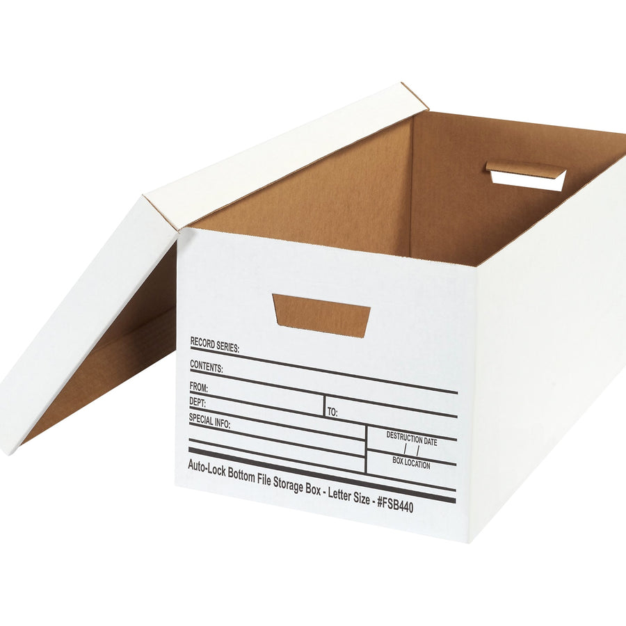 24x12x10 ECT-32 White Corrugated Auto-Lock File Storage Box 12/Case FSB440