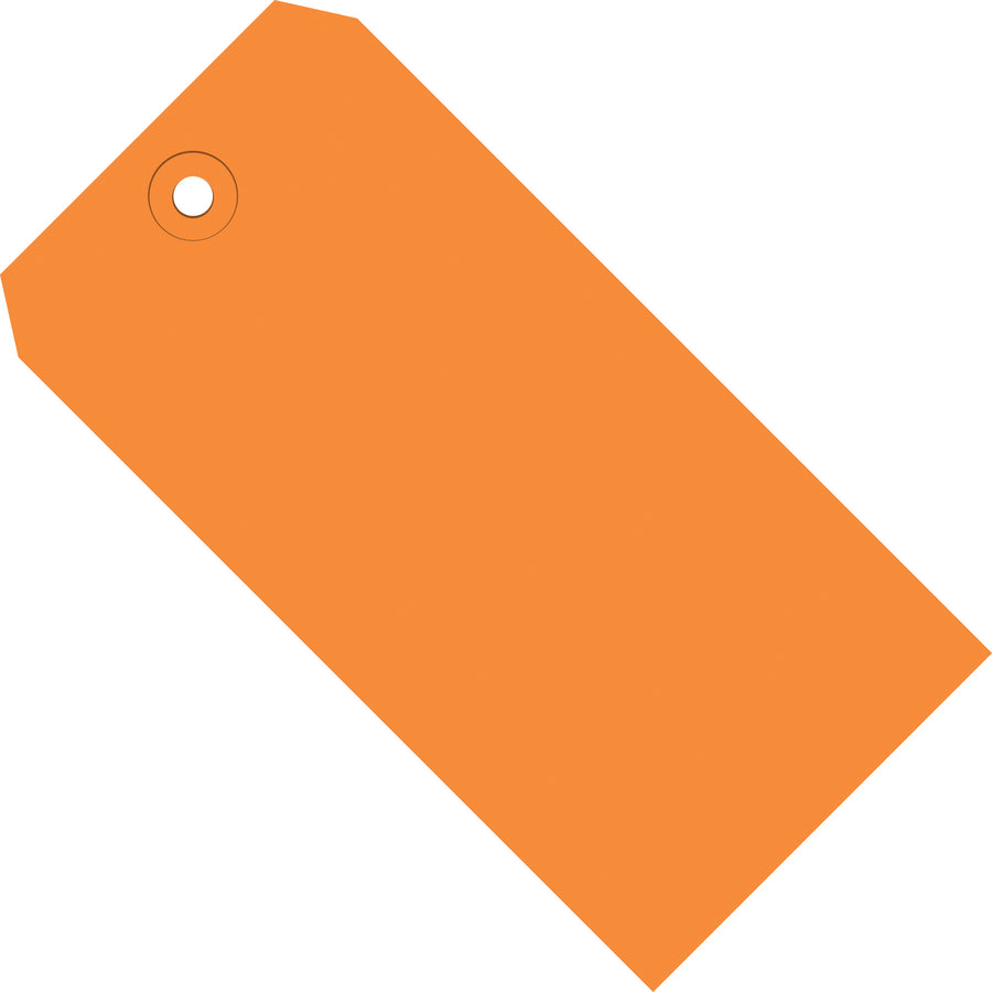 Professional-grade orange shipping tags crafted from sturdy 13 point cardstock for reliable item coding and inventory management. Each 4 1/4 x 2 1/8" tag features a reinforced 3/16" tear-resistant eyelet and arrives in a case of 1,000 units ready for immediate use with string or wire attachment.