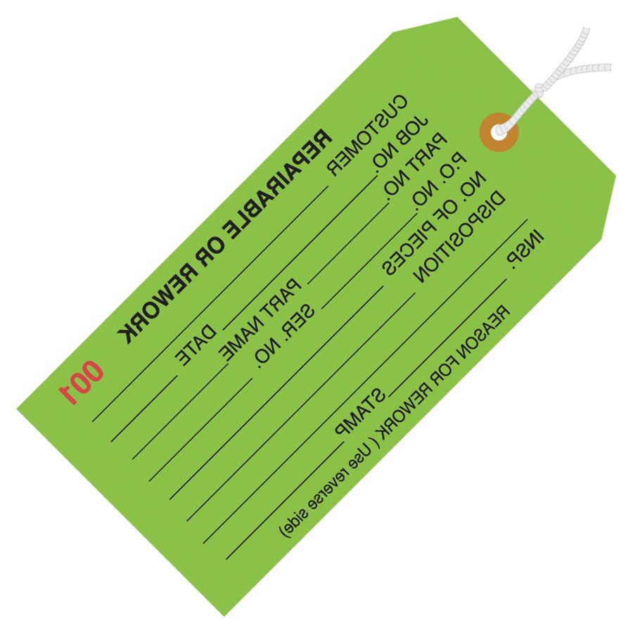 4 3/4 x 2 3/8 in Green Cardstock Inspection Tags Pre-Strung 1000/Case G20042